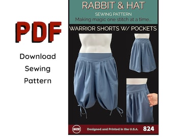 PDF Size 3X Unisex Warrior Shorts 824 New Rabbit and Hat Sewing Pattern Renaissance Medieval Viking Pirate Gothic Breeches