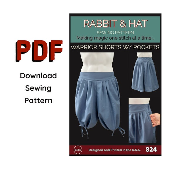 PDF Size 3X Unisex Warrior Shorts 824 New Rabbit and Hat Sewing Pattern Renaissance Medieval Viking Pirate Gothic Breeches