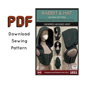 PDF Size 3X Cropped Hooded Over Bust Vest Sleeveless Top Adjustable 1521 New Rabbit & Hat Sewing Pattern Detailed Instruction Photos