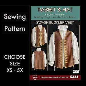 MENS Pirate Swashbuckler Medieval Renaissance Garb Vest New 5321 Rabbit and Hat Sewing Pattern - Choose Size XS S M L XL 2X 3X 4X 5X