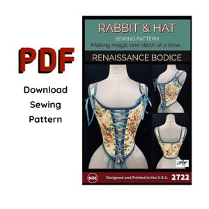 PDF 2X Renaissance Bodice with Front Vanity Panel and Adjustable Shoulder Straps 2722 New Rabbit and Hat Sewing Pattern Medieval Garb