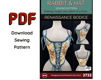 PDF 5X Renaissance Bodice with Front Vanity Panel and Adjustable Shoulder Straps 2722 New Rabbit and Hat Sewing Pattern Medieval Garb