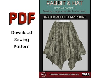 PDF Full Circle Spin Gathered Waist Jagged Ruffle Faire Skirt 2925 Rabbit and Hat Sewing Pattern All sizes included XS S M L XL 2X 3X 4X 5X