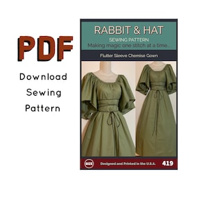 PDF Size LARGE Flutter Sleeve Chemise Gown with Rope Tie Belt 419 New Rabbit & Hat Sewing Pattern