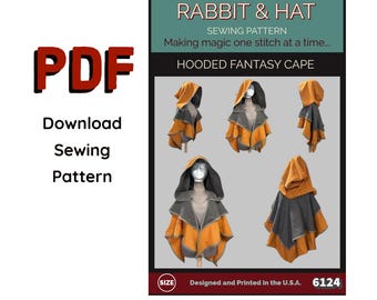 PDF Hooded Fantasy Cape 6124 New Rabbit and Hat Sewing Pattern Renaissance Medieval Hood Cloak Elvish Hunter Victorian Costume Cosplay