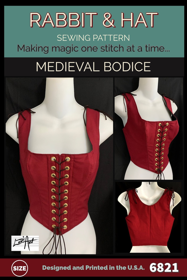 PDF XL Medieval Bodice with Front Ties and Adjustable Shoulder 6821 New Rabbit & Hat Sewing Pattern Detailed Instructions Photo Step by Step image 2