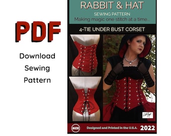 PDF MEDIUM 4-TIE Triple Front and Back Tie Steel Boned Under Bust Corset 2022 Rabbit & Hat Sewing Pattern Instructions Photo Step by Step