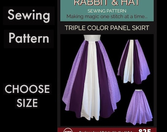 Women's Renaissance Medieval Triple Color Panel Skirt 825 New Rabbit and Hat Sewing Pattern Choose size XS Thru Plus Size 5X Costume