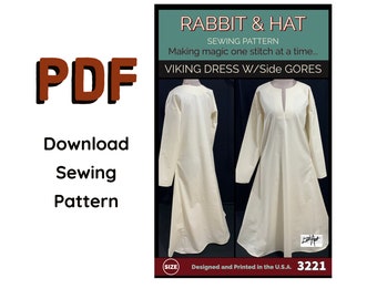 PDF Size SMALL Viking Tunic Gown Medieval Renaissance Garb Dress 3221 New Rabbit and Hat Sewing Pattern Norse Ladies Costume Cosplay