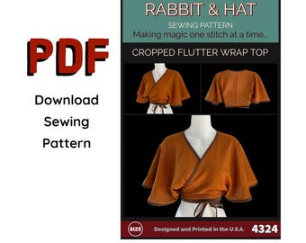 Blusa cruzada con vuelo corta para mujer, talla XS, patrón de costura de conejo y sombrero, atuendo renacentista medieval 4324, blusa con cuello en V y mariposa