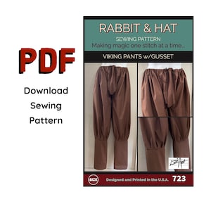 PDF MENS Viking Pants with Gusset and Calf Cuffs Medieval Renaissance Garb 723 Rabbit and Hat Sewing Pattern ALL Size Included Pirate Rus