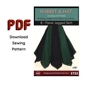 PDF Gathered Waist 8-Panel Jagged Skirt 1722 New Rabbit and Hat Sewing Pattern - All Sizes Included XS S M L XL 2X 3X 4X 5X