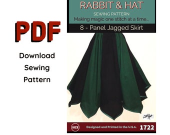 PDF Gathered Waist 8-Panel Jagged Skirt 1722 New Rabbit and Hat Sewing Pattern - All Sizes Included XS S M L XL 2X 3X 4X 5X