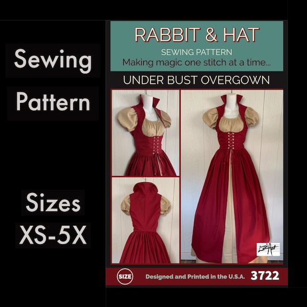 Medieval Under Bust Over Gown w/Collar 3722 Rabbit and Hat Sewing Pattern Step by Step Photo Instructions Dress Costume Fantasy