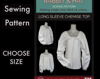 Women's Renaissance Medieval Long Sleeve Peasant Chemise Top 725 New Rabbit and Hat Sewing Pattern Choose size XS Thru Plus Size 5X Costume