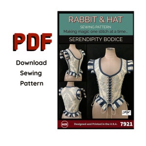 PDF Size MEDIUM Serendipity Adjustable Medieval Bodice with Tabs Accent 7921 New Rabbit & Hat Sewing Pattern Renaissance Pirate Vest