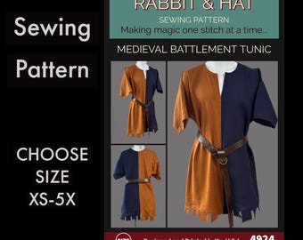 MENS Battlement Tunic Medieval Renaissance Garb Top 4924 New Rabbit and Hat Sewing Pattern - Shirt Blouse Larp SCA Costume Festival Archer