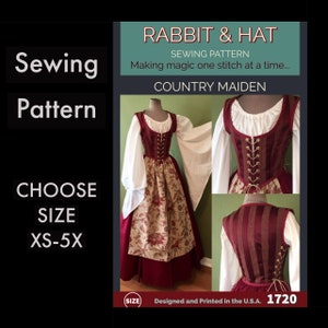 Country Maiden Bodice, Fantasy Top, Skirt, and Apron 1720 New Rabbit and Hat Sewing Pattern Step by Step Photo Instructions