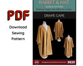 PDF Fantasy Drape Cape 3825 New Rabbit and Hat Sewing Pattern Renaissance Medieval Cloak Elvish Hunter Victorian Costume Cosplay