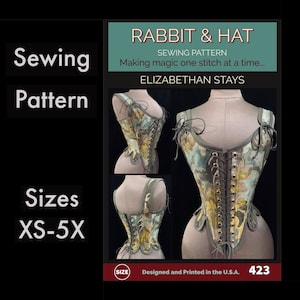 ELIZABETHAN STAYS Bodice with Shoulder Straps 423 New Rabbit and Hat Sewing Pattern with Photo Instructions Medieval Renaissance Corset Garb