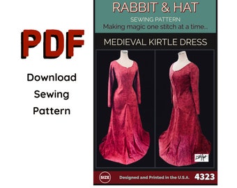 PDF Size 5X Medieval Kirtle Dress Gown 4323 New Rabbit and Hat Sewing Pattern Women's Historical Renaissance Faire Costume Garb Cosplay