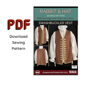 PDF GRANDE Colete de Pirata Medieval Renascentista Masculino Novo 5321 Molde de Costura para Jaqueta/Casaco de Bucaneiro Renascentista