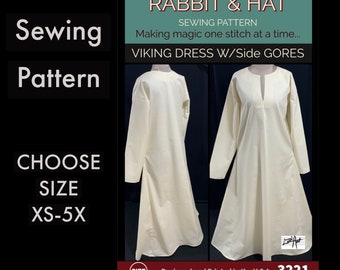 Viking Tunic Gown Medieval Renaissance Garb Dress 3221 New Rabbit and Hat Sewing Pattern - Choose Size XS S M L XL 2X 3X 4X 5X