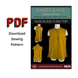 PDF MEDIUM mouwloze tuniektop heren 4624 nieuw konijn en hoed naaipatroon renaissance larp shirt jager middeleeuwse piraat