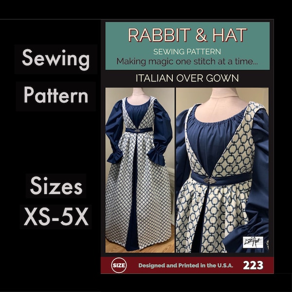 Italian Over Gown 223 Rabbit and Hat Patterns - Includes Over Gown Only Womens Ladies Medieval Renaissance Faire Garb Costume Dress