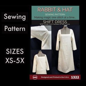 Shift Dress Chemise Gown Tudor Medieval Renaissance Garb Dress 1322 New Rabbit and Hat Sewing Pattern - Choose Size XS S M L XL 2X 3X 4X 5X