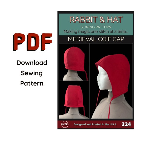 PDF Medieval Coif Cap Hat 324 New Rabbit and Hat Sewing Pattern - Tudor Cap,  Two sizes Women and Mens Historical Costume Larp