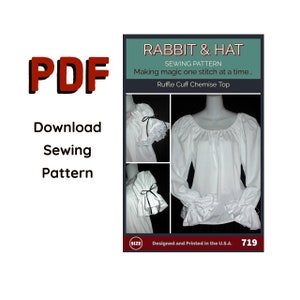 PDF Size MEDIUM Pirate Short and Long Ruffle Cuff Sleeve Renaissance Peasant Chemise Top Blouse 719 New Rabbit & Hat Sewing Pattern