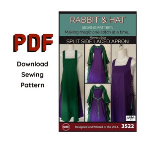 PDF Size 5X Reversible Split Side Laced APRON Medieval Renaissance Garb Dress 3522 New Rabbit and Hat Sewing Pattern