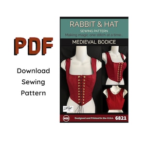 PDF 2X Medieval Bodice with Front Ties and Adjustable Shoulder 6821 New Rabbit & Hat Sewing Pattern Detailed Instructions Photo Step by Step