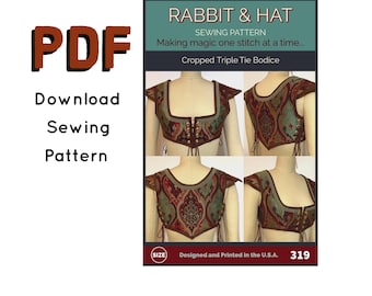 PDF Size SMALL Cropped Triple Tie Bodice Turkish Vest Belly Dancer Fairy 319 New Rabbit & Hat Sewing Pattern Detailed Instruction Photos