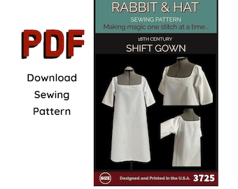 PDF All Sizes XS-5X Women's 18th Century Shift Chemise Gown Medieval Renaissance Garb 3725 Rabbit and Hat Sewing Pattern Dress