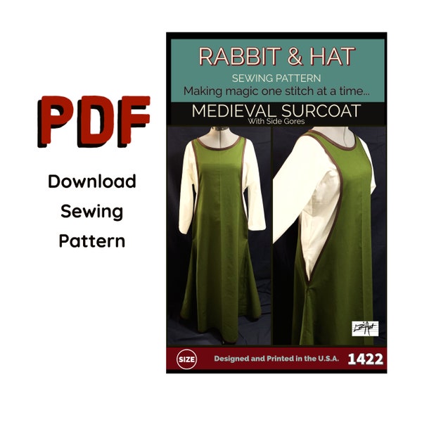 PDF Size MEDIUM Open Side Medieval SURCOAT with Gores Renaissance Garb Dress 1422 New Rabbit and Hat Sewing Pattern