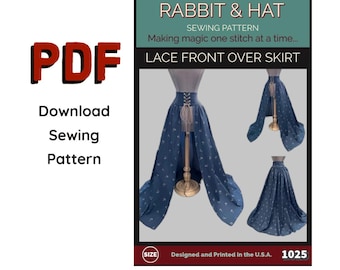 PDF 5X Lace Front Over Skirt 1025 Rabbit & Hat Sewing Pattern Renaissance Witch Vampire Pirate Steampunk Medieval Dress Corset Waspie Waist
