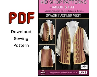 PDF LARGE 7/8 Kids Swashbuckler Pirate Vest 5121 New Rabbit and Hat Sewing Pattern Costume Boys Girls Child Toddler Pirate Buccaneer Jacket