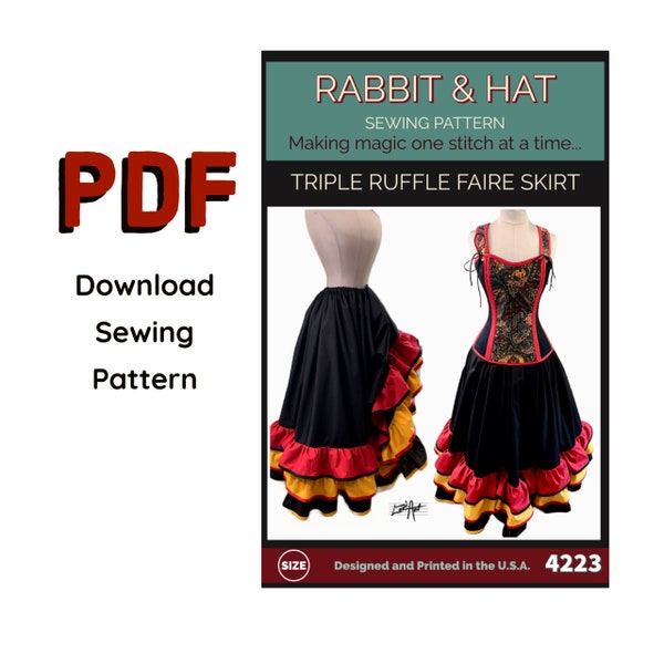 PDF XS-5X All sizes Included Triple Ruffle Faire Skirt 4223 New Rabbit and Hat Sewing Pattern Festival Fantasy Renaissance Medieval Garb