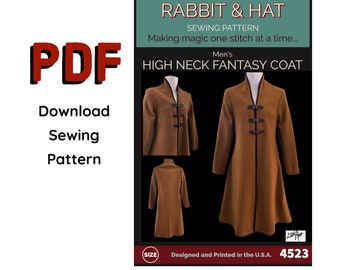 PDF Size 3X - Elvish Men's High Neck Fantasy Coat 4523 New Rabbit and Hat Sewing Pattern Renaissance Medieval Tunic Jacket