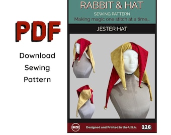 PDF Jester Hat Fool Cap 126 New Rabbit and Hat Sewing Pattern - One Size adjustable Renaissance Women and Mens Historical Costume Larp Court