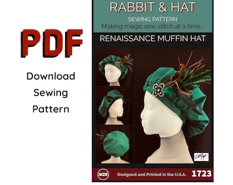 PDF Renaissance MUFFIN Hat 1723 New Rabbit and Hat Sewing Pattern - Bard Cap Renaissance Medieval Mob Beret Floppy