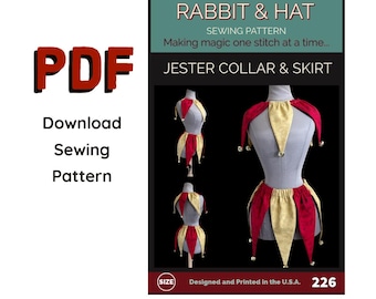 PDF Jester Collar and Skirt 226 New Rabbit and Hat Sewing Pattern - One Size adjustable Renaissance Women and Mens Historical Costume Court