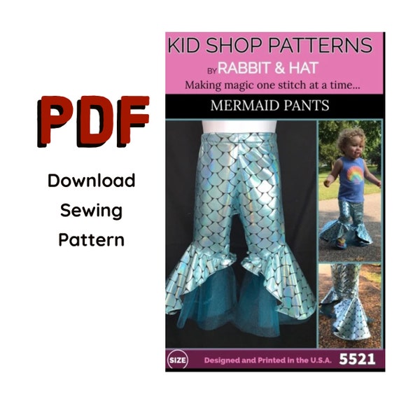 PDF SMALL 4T Mermaid Tail Fin Pants 5521 New Rabbit and Hat Sewing Pattern Kids Girls Child Toddler Step by Step Photo Instructions