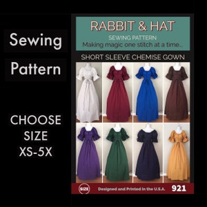 Short Sleeve Fantasy Chemise Gown 921 New Rabbit and Hat Sewing Pattern -  Choose Size XS S M L XL 2X 3X 4X 5X