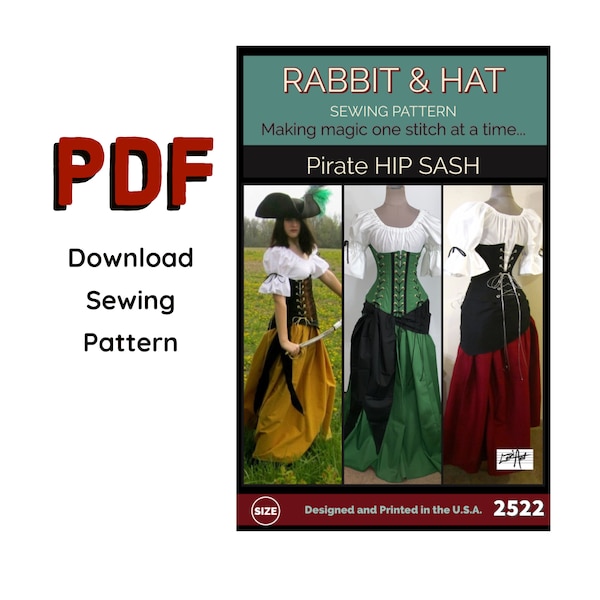 PDF One size PIRATE Waist Tie Hip Sash 2522 Rabbit and Hat Sewing Pattern - Buccaneer Wench, Garb, Swashbuckler, Accessory Scarf