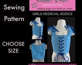 Girls Renaissance Medieval Bodice Top Faire Garb 225 New Rabbit and Hat Sewing Pattern  Step by choose size 3/4 5/6 7/8 9/10 11/12 13/14