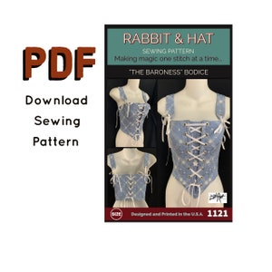 PDF XL Baroness Bodice With Shoulder Straps and Stomacher 1121 New Rabbit & Hat Sewing Pattern Detailed Instructions Photo Step by Step