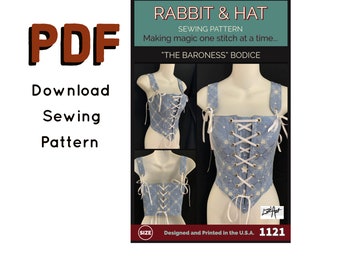 PDF XL Baroness Bodice With Shoulder Straps and Stomacher 1121 New Rabbit & Hat Sewing Pattern Detailed Instructions Photo Step by Step